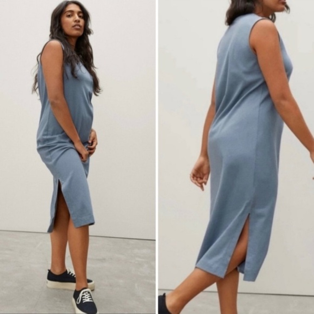 Everlane Long Weekend Sleeveless Crewneck Side Slit Midi Tank Dress XL cotton